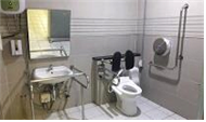 Accessible Toilet0 : Interior view of the disabled restroom installed in the Hongik Station near the Hongik University tourist information center. It is large enough for wheelchair users