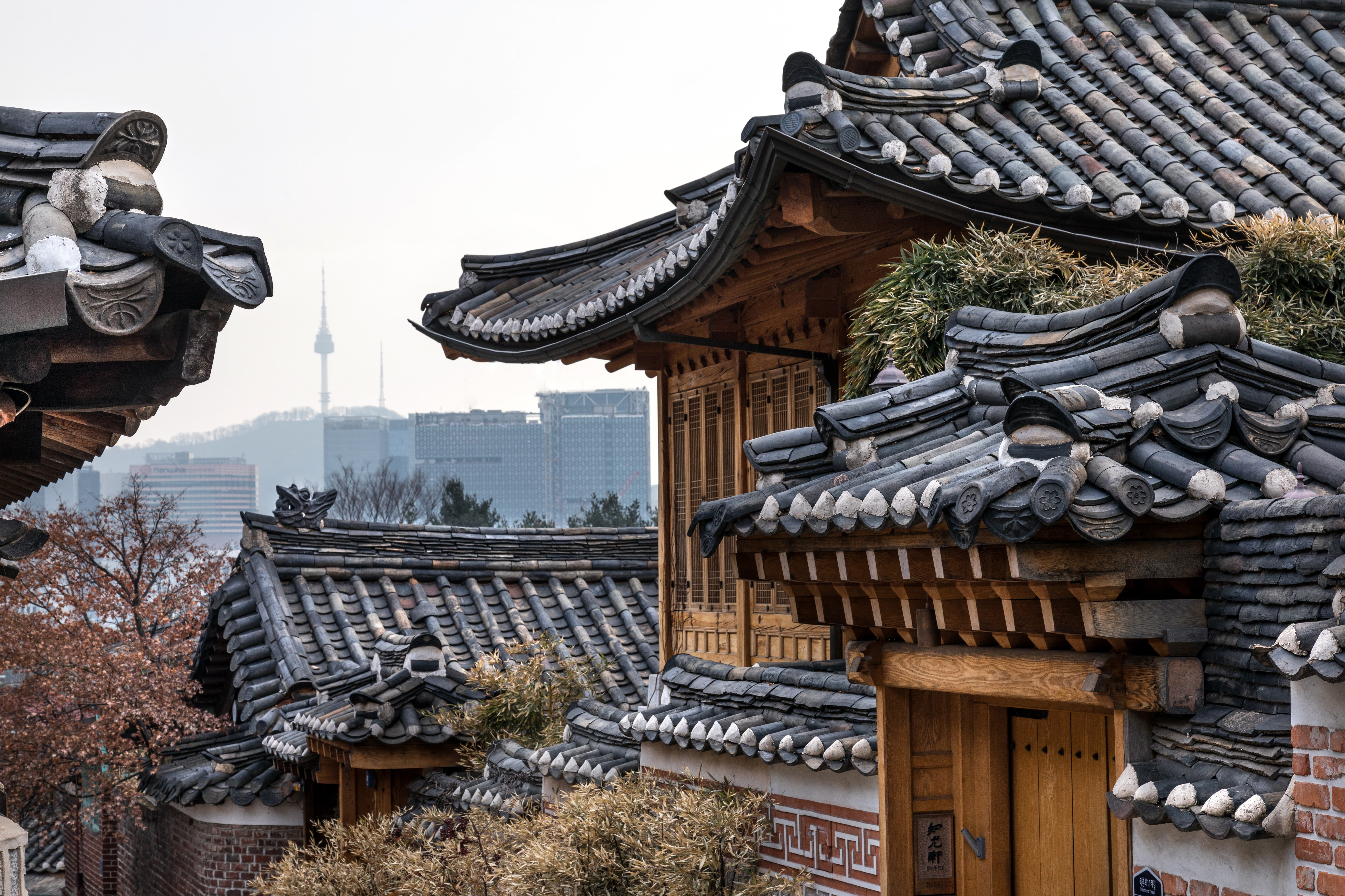 Bukchon Hanok Village6 : Bukchon Hanok Village with a view of N Seoul Tower and the city itself