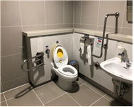 장애인 화장실0 : 휠체어 사용자가 편하게 이용할 수 있는 안전바가 설치된 인천공항 제1여객터미널 관광정보센터 근처에 위치한 장애인 화장실 내부