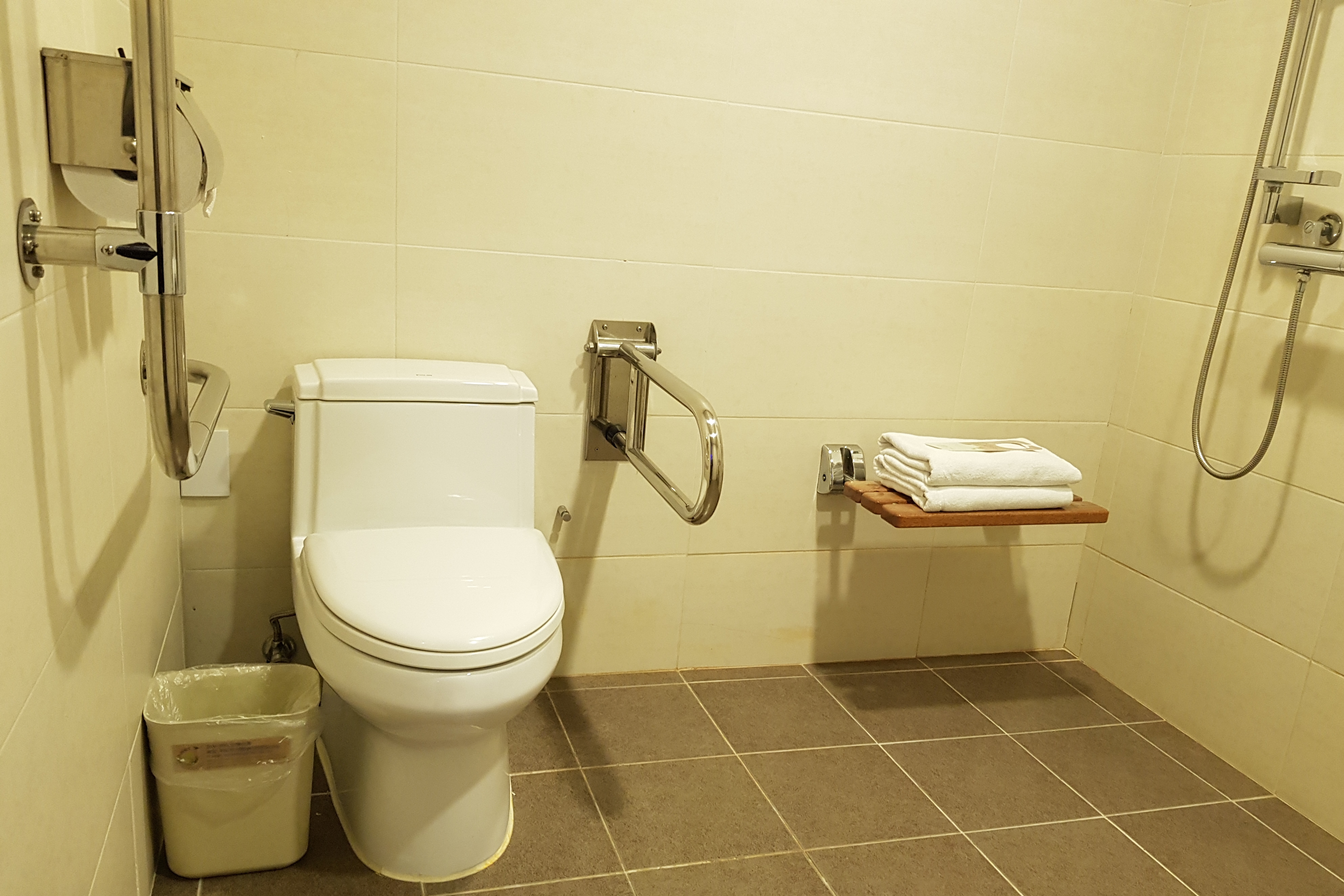화장실0 : 안전바와 샤워의자가 설치되어 있는 이비스버젯앰배서더동대문 화장실 전경1