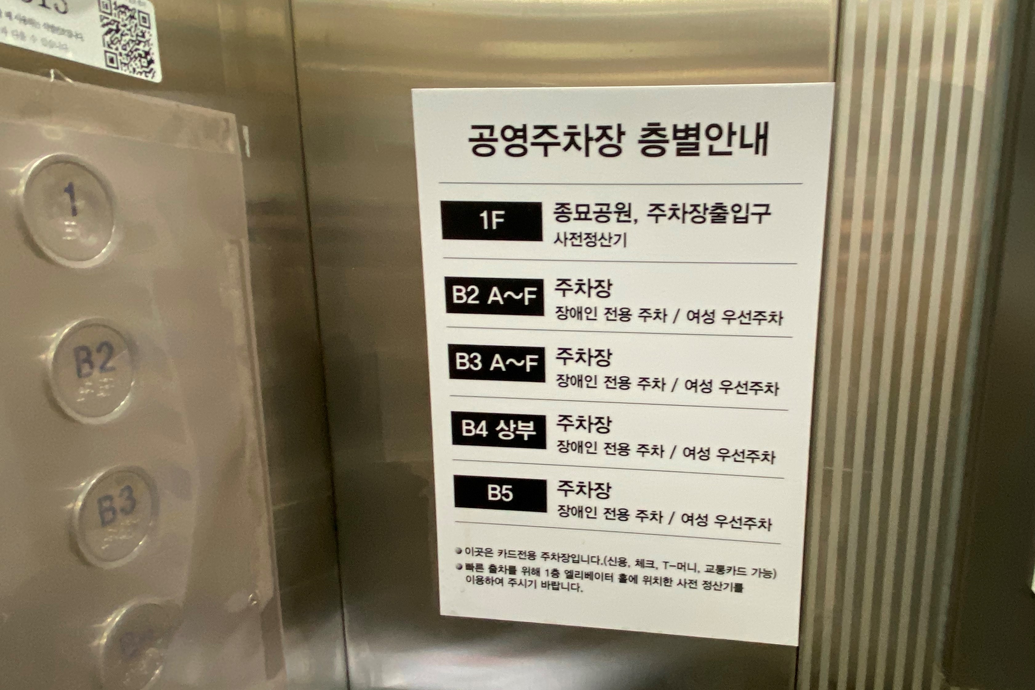 엘리베이터/장애인주차장0 : 종묘 엘리베이터 내부에 설치된 층별안내판과 점자버튼