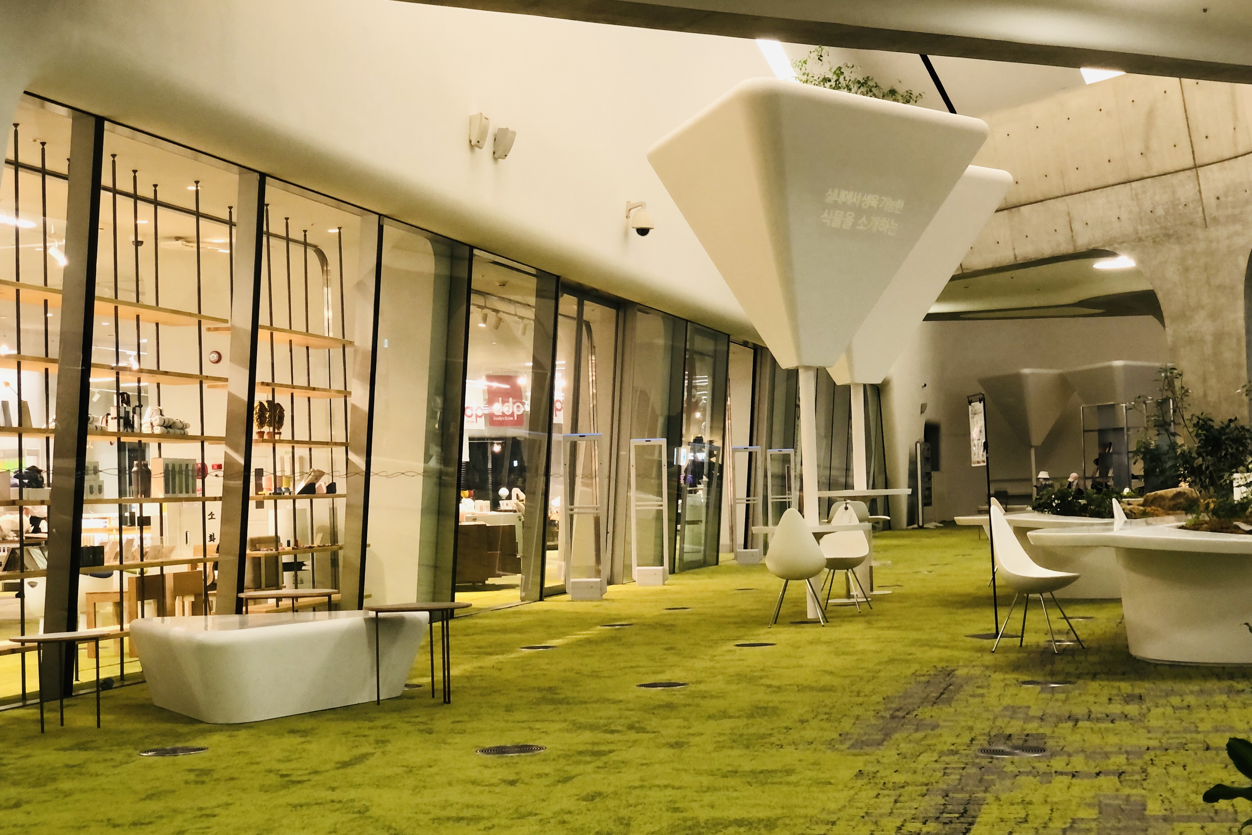 Dongdaemun Design Plaza2 : Dongdaemun Design Plaza's convenient facilities where indoor floor is covered with grass  
