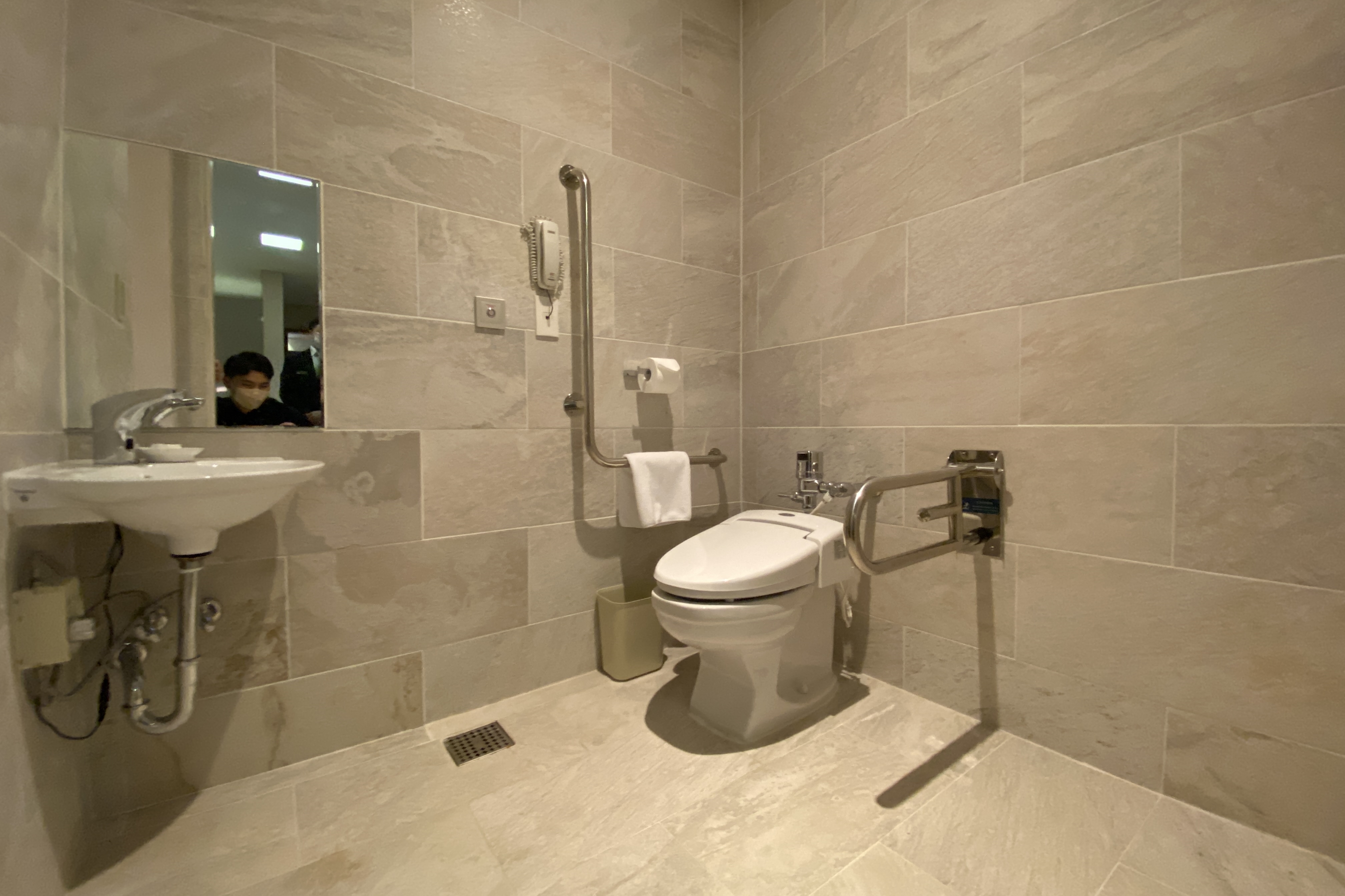 Premier Suite guest room0 : Interior view of Mayfield Hotel bathroom that is spacious and handles installed. 