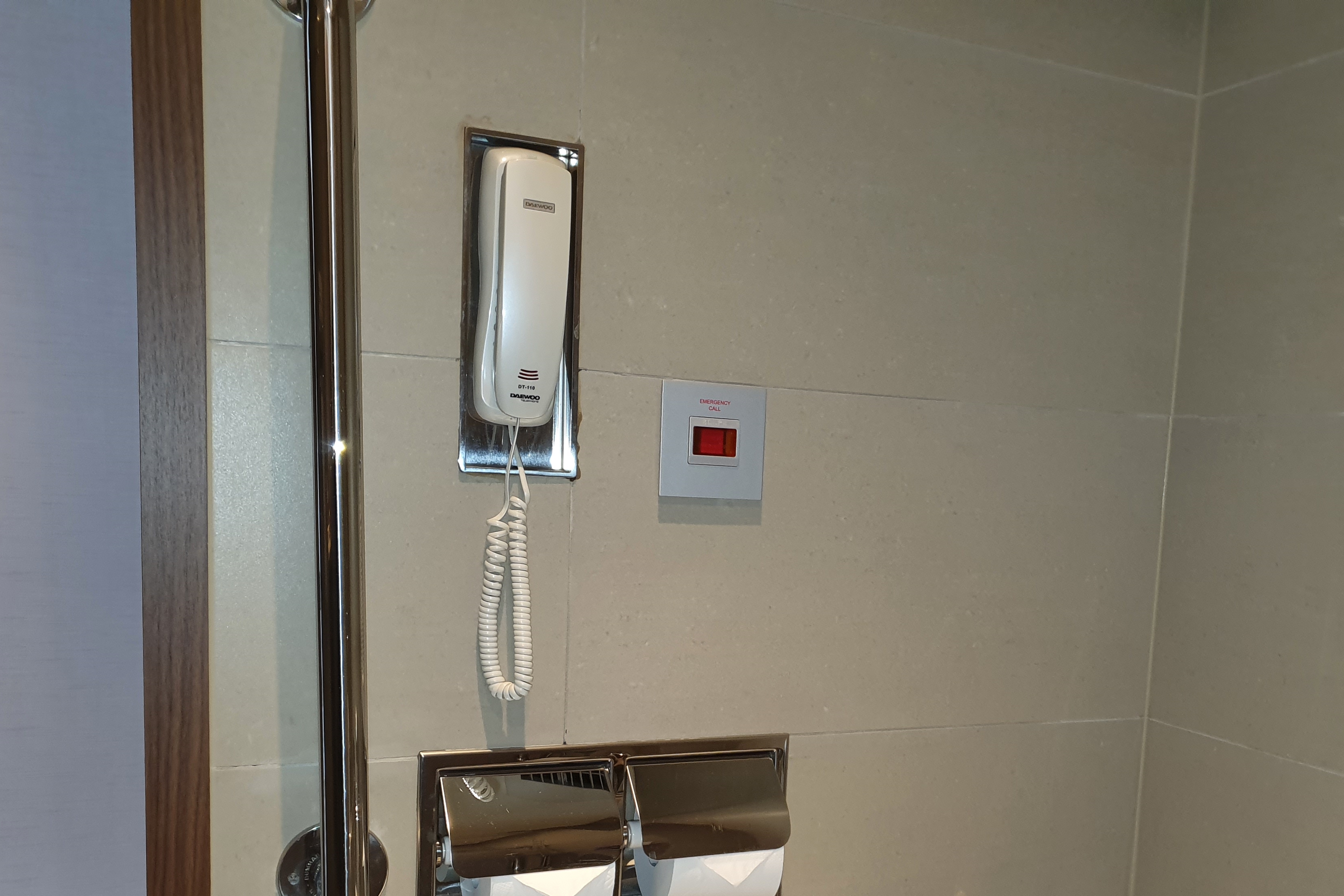 Roll-in shower in the guest room0 : An emergency bell in the bathroom